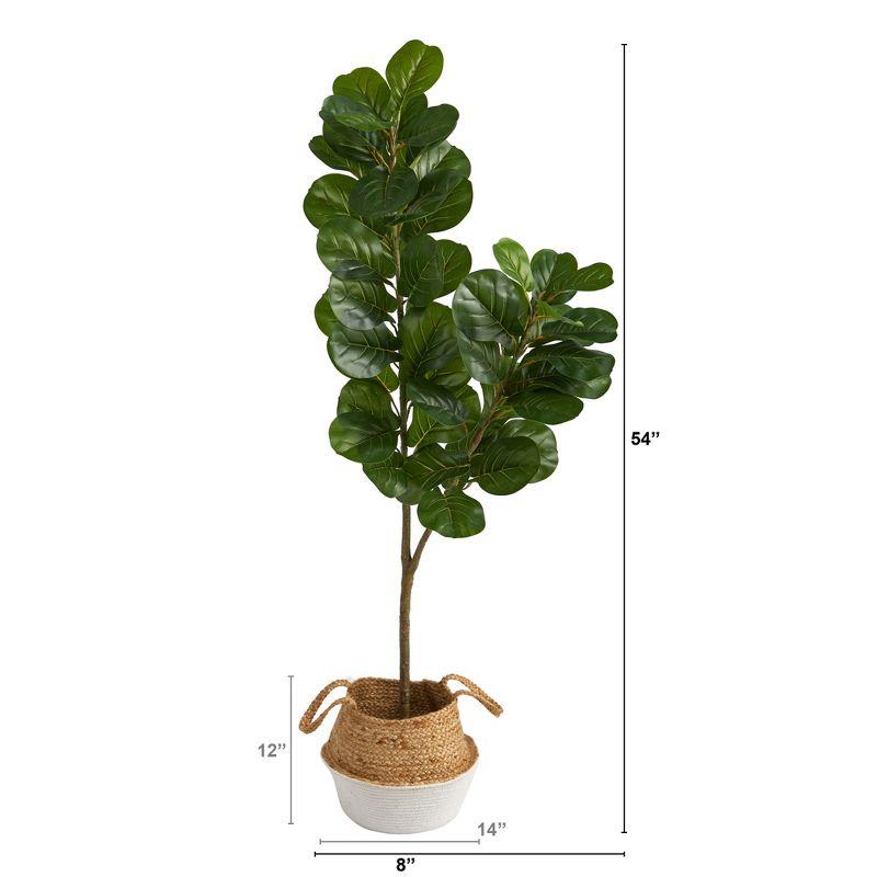 Nearly Natural 4.5-ft Fiddle Leaf Fig Artificial Tree with Boho Chic Handmade Cotton & Jute White Woven Planter