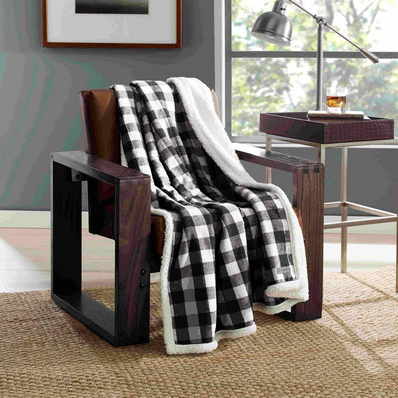 Rustic Cabin Plaid Sherpa & Faux Fur Throw Pillow Set - Black/White