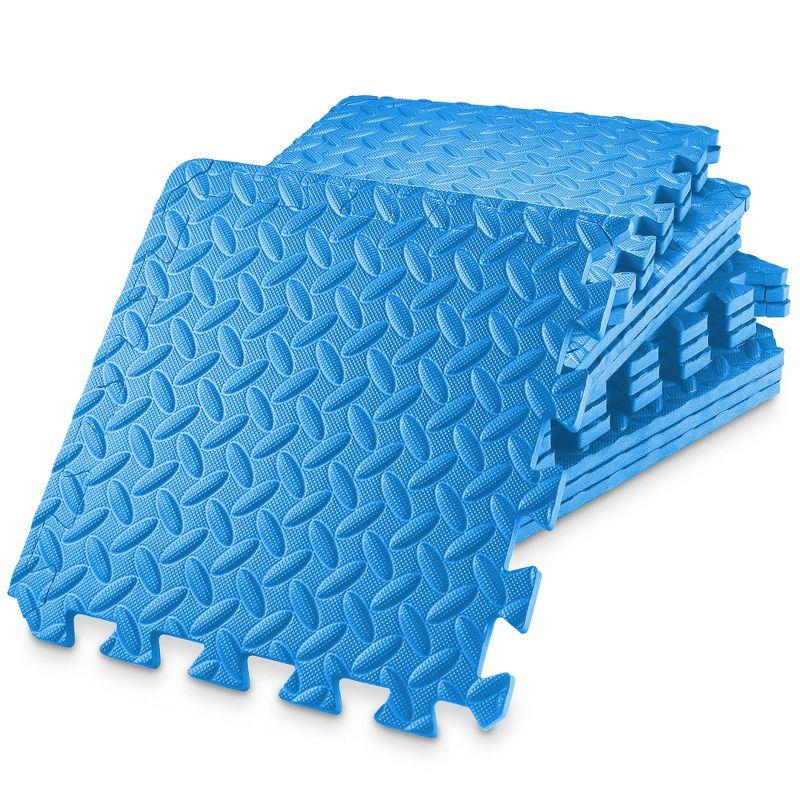 Philosophy Gym Pack of 12 Exercise Flooring Mats - 12 x 12 Inch Foam Rubber Interlocking Puzzle Floor Tiles - Blue