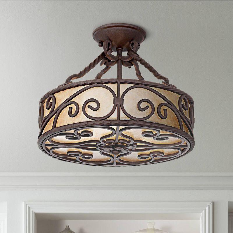 Rustic Bronze Drum Semi-Flush Mount Ceiling Light