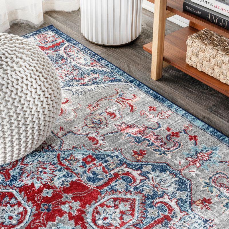 2'x8' Modern Persian Vintage Medallion Runner Rug, Red/Navy - JONATHAN Y