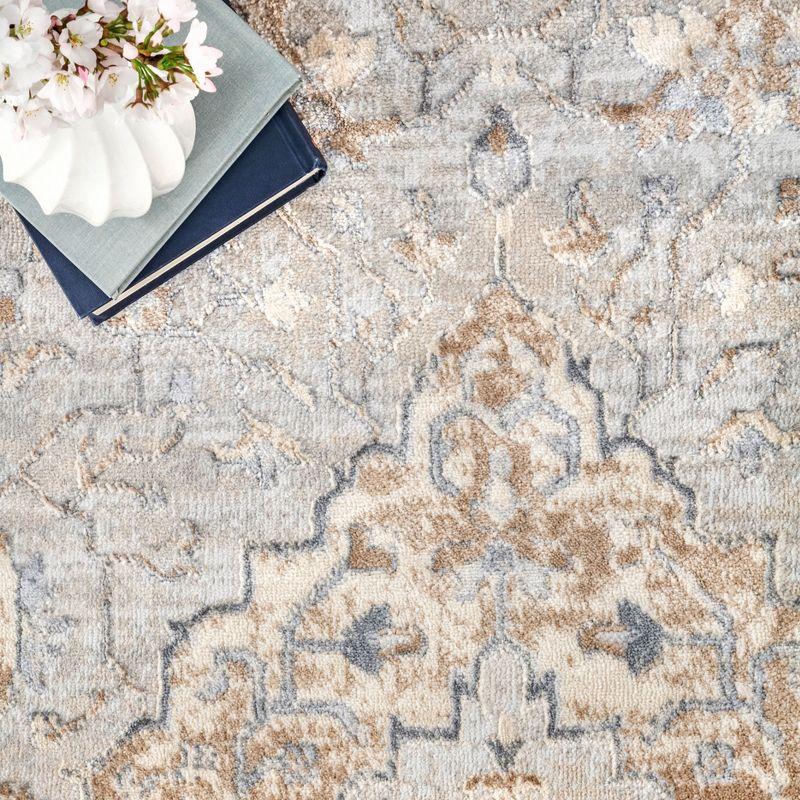 Beige and Gray Medallion Synthetic 4' x 6' Area Rug