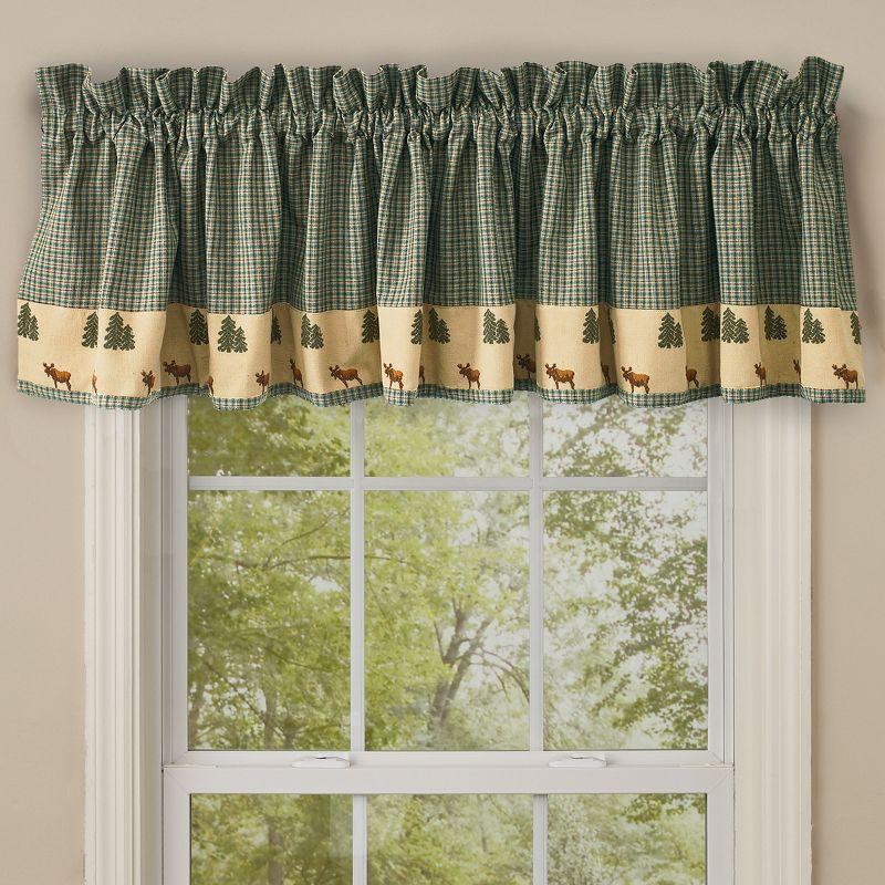 Green and Tan Cotton Cabin Valance with Moose and Trees