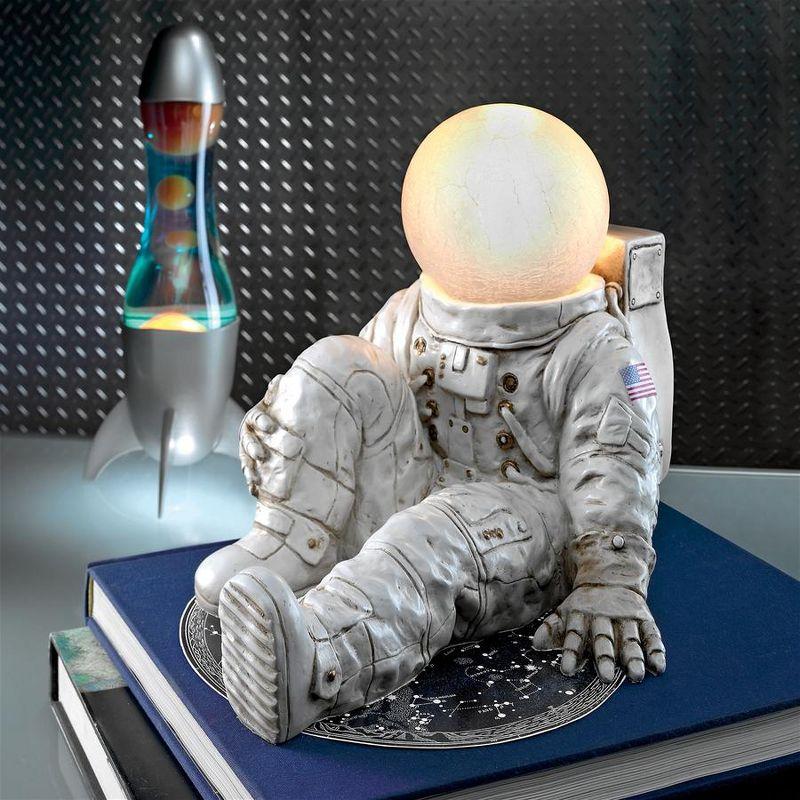 White Resin Astronaut Lighted Sculpture with Frosted Globe Helmet