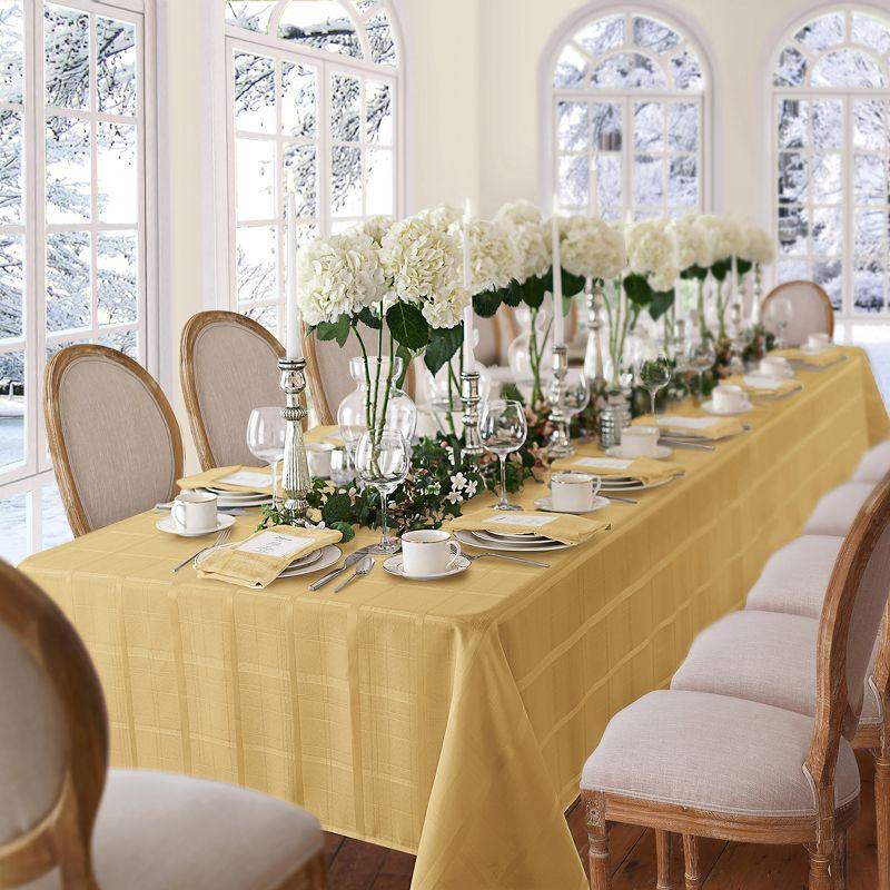 Elegance Plaid Stain & Water Resistant Tablecloth - 60" x 144" Rectangle - Ribbon Gold - Elrene Home Fashions