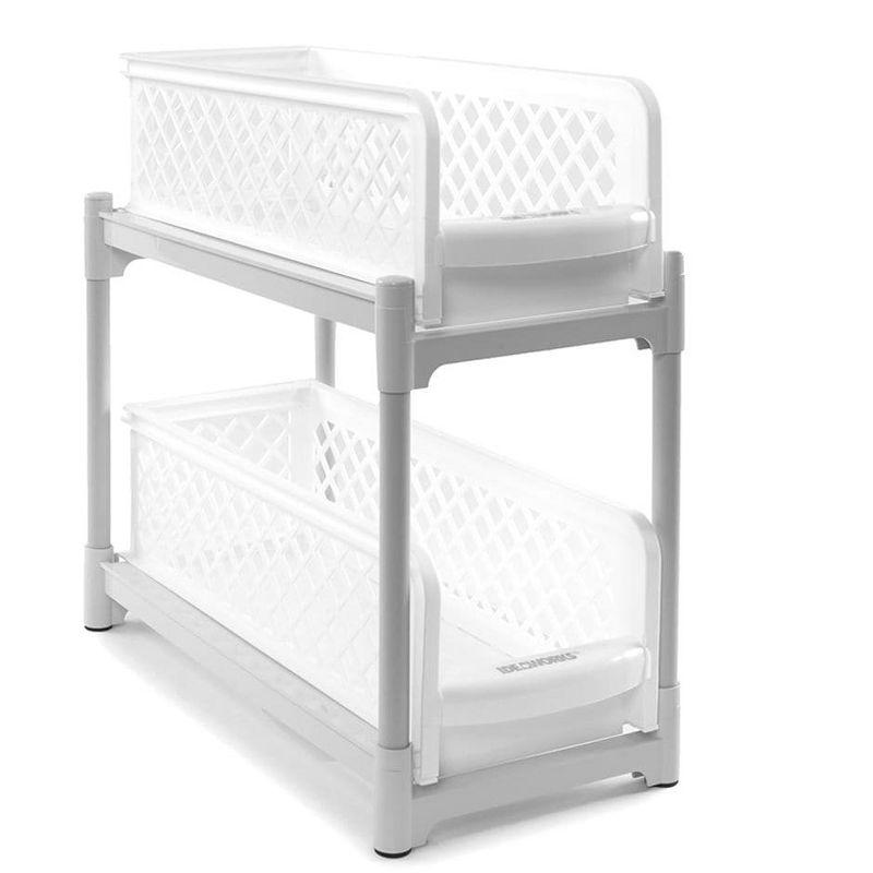 White 2-Tier Freestanding Plastic Sliding Basket Drawer