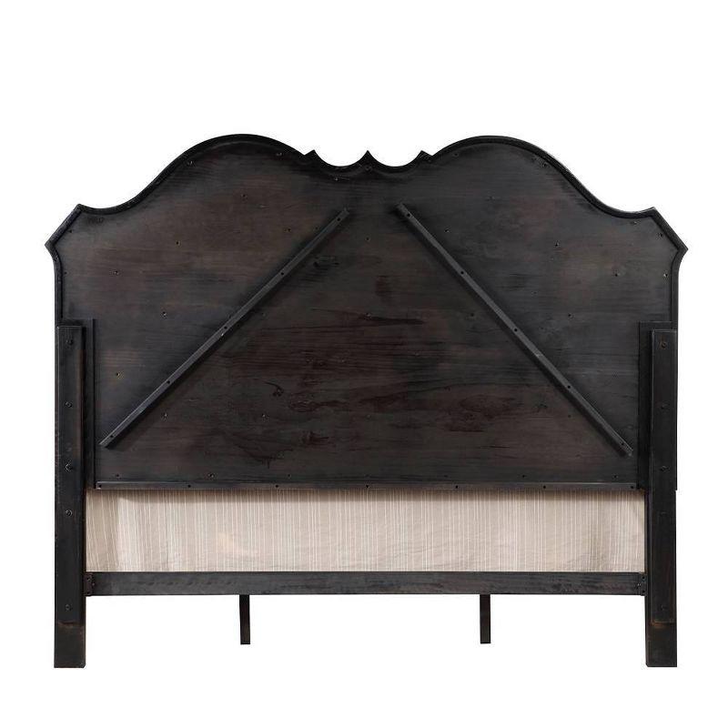 66.5" Queen Bed Chelmsford Bed Beige Fabric Antique Black Finish - Acme Furniture: Linen Upholstery, Wood Frame, Tufted Design