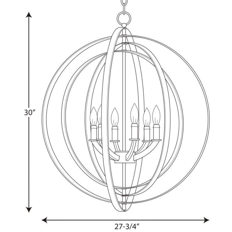 Progress Lighting Equinox 6-Light Chandelier Pendant, Steel, Black Finish, Armillary Sphere Design, Polished Chrome Shade