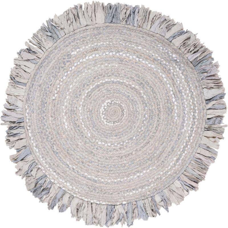 Handwoven Gray Cotton 4' Round Braided Reversible Rug