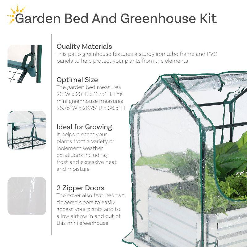 Sunnydaze Steel Raised Garden Bed with PVC Greenhouse Cover - Clear