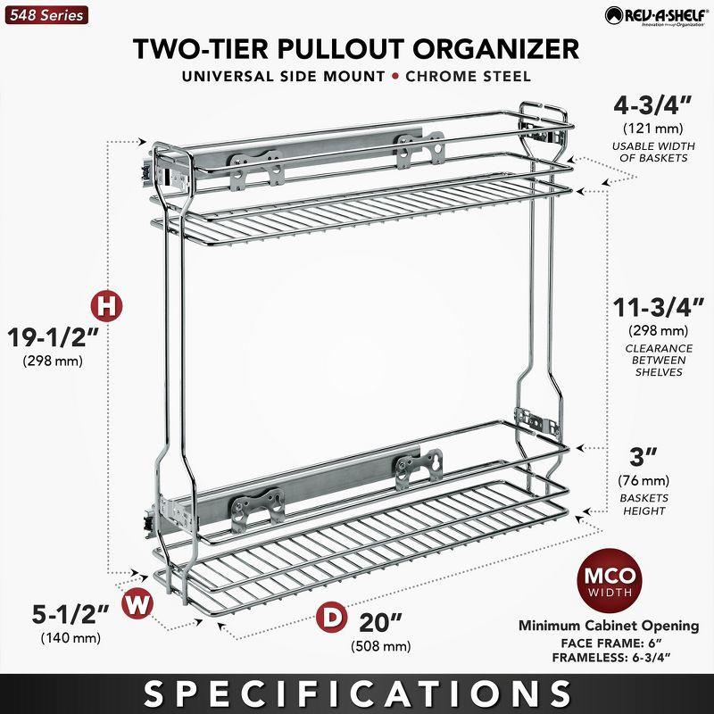 Rev-A-Shelf 18 Inch Pull Out Steel Wire Basket Shelf Storage Shelf Organizer for Kitchen Side Cabinets 2-Tier, Silver, 548-06CR-1