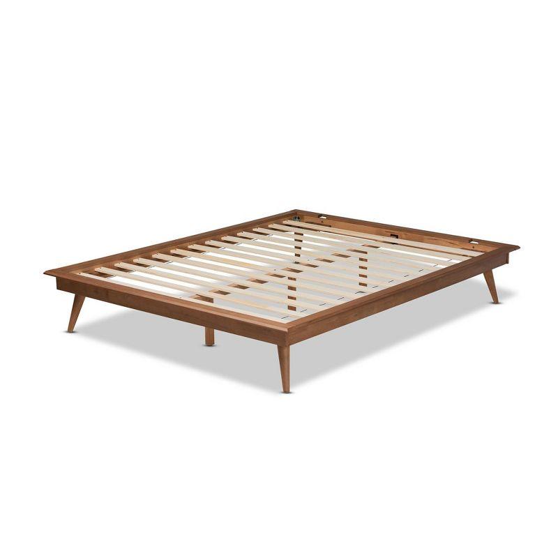 George Oliver Melbourne  Platform Bed Frame in Mid-Century Modern Walnut Brown Finished Wood