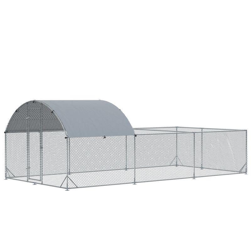 Large Silver Metal Walk-In Chicken Coop with Waterproof Cover