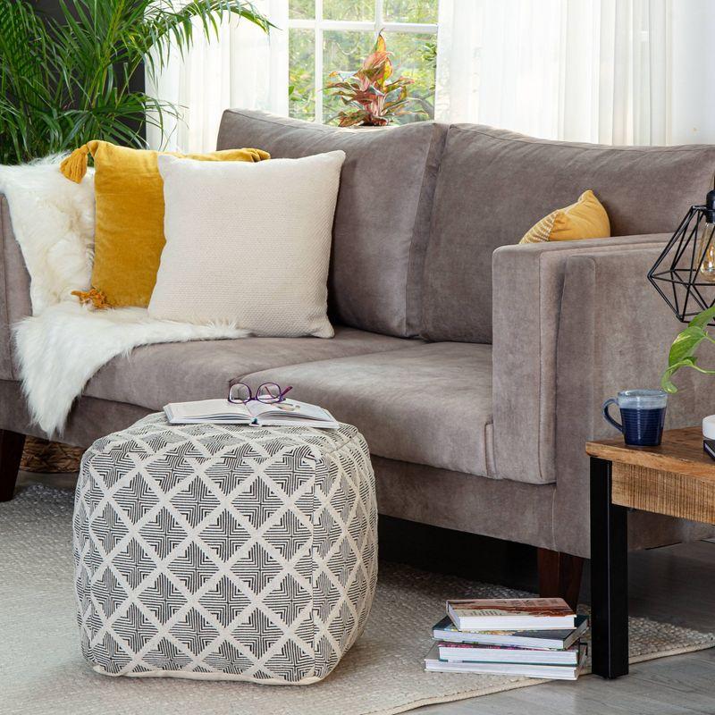 Carondelet Pouf Black/Ivory - Anji Mountain: Square Geometric Unupholstered, Fair Trade Certified