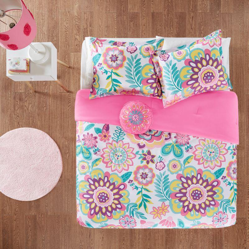 Pink Floral Medallion Twin Microfiber Comforter Set