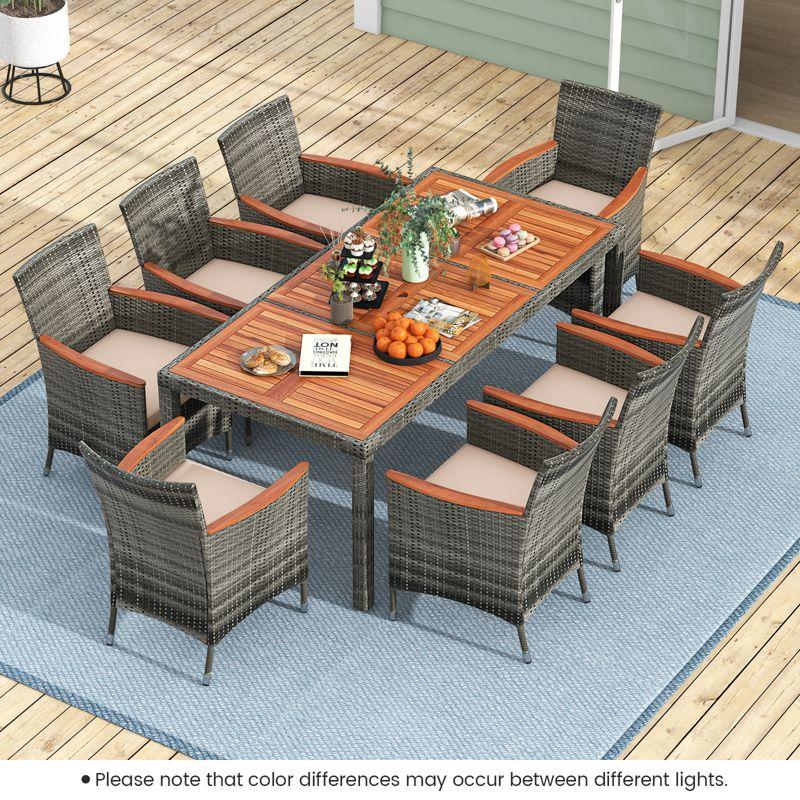 Costway 9PCS Patio Rattan Dining Set Mix Gray Acacia Wood Table Cushioned Chair