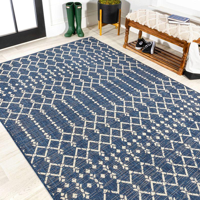 8' x 10' Ourika Moroccan Geometric Textured Weave Indoor/Outdoor Area Rug, Navy/Beige - JONATHAN Y