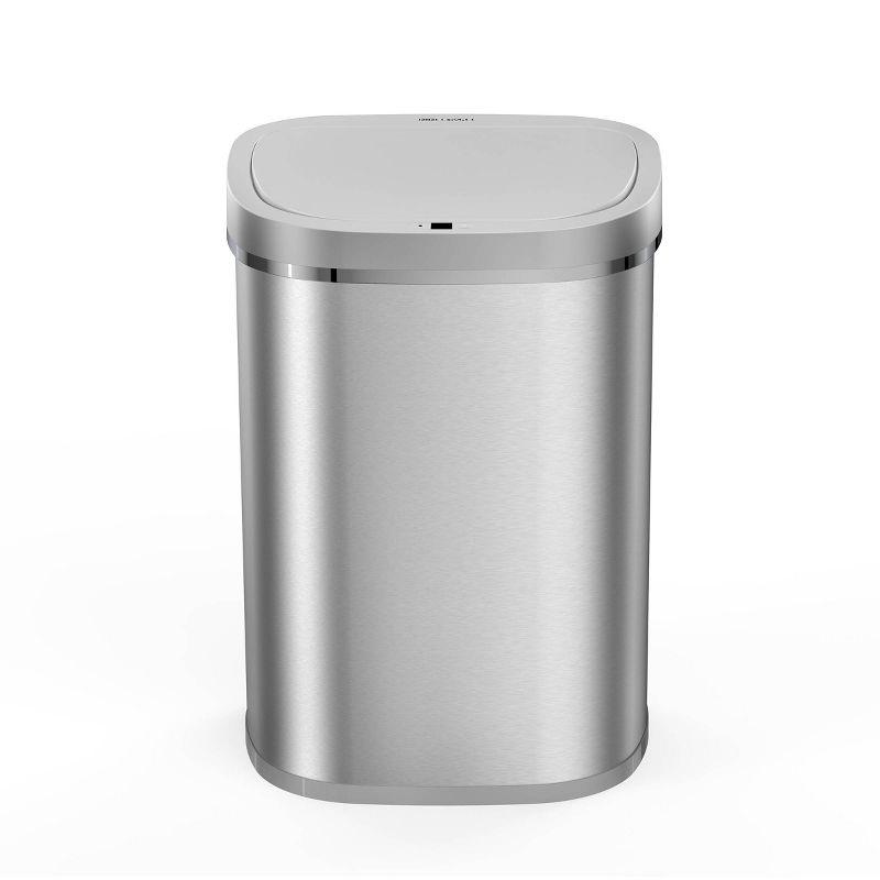 Nine Stars 21gal Motion Sensor Oval Shape Stainless Steel Trash Can Silver: Fingerprint-Resistant, Quiet Closing Lid