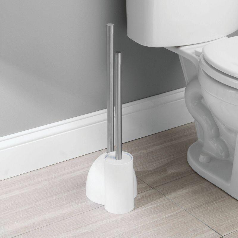 iDESIGN Toilet Brush with Holder and Plunger Set White