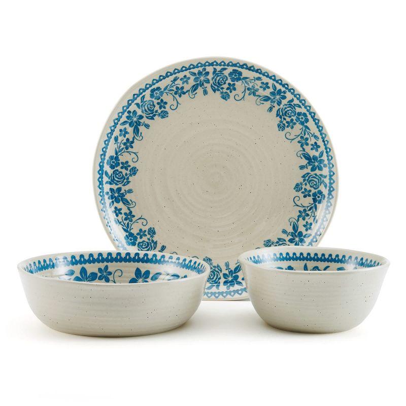 Hayden Blue Floral Ceramic 12-Piece Dinnerware Set, Service for 4