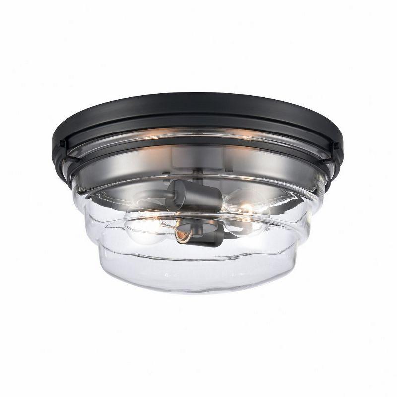 Matte Black and Clear Glass 2-Light Flush Mount