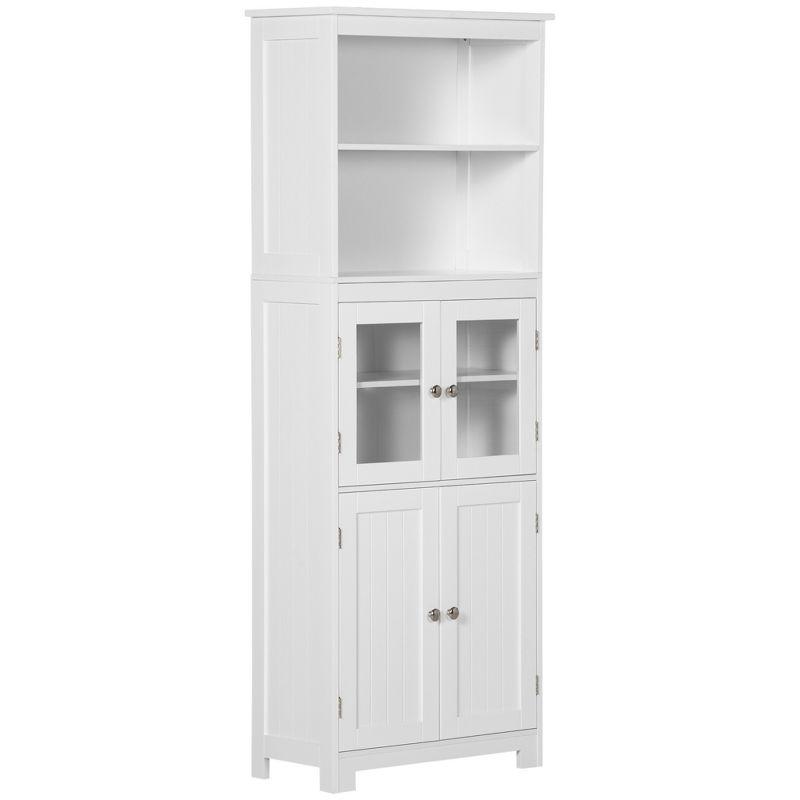 HOMCOM 63" Small Buffet with Hutch, 4-Door Kitchen Pantry, Freestanding Storage Cabinet with Adjustable Shelf for Dining Room, Living Room, White