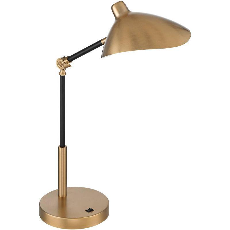 360 Lighting Colborne Modern Mid Century Desk Table Lamp 28" Tall Antique Brass Black with USB Charging Port LED for Bedroom Living Room Bedside Kids