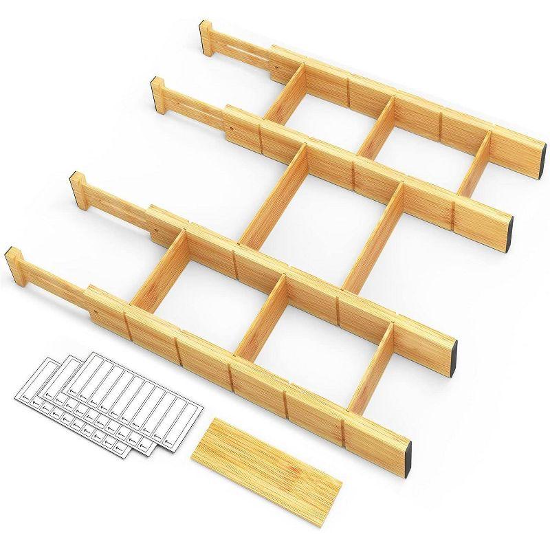 Natural Bamboo Expandable Drawer Dividers with Labels, Set of 4