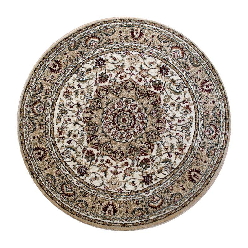 Ivory and Beige Round Synthetic Persian Area Rug