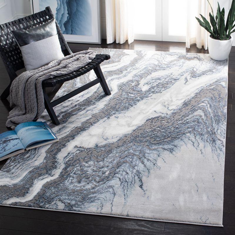 Blue and Gray Abstract Hand-knotted Reversible Area Rug