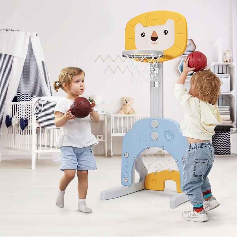 Costway 3-in-1 Kids Basketball Hoop Set Adjustable Sports Activity Center w/Balls Yellow