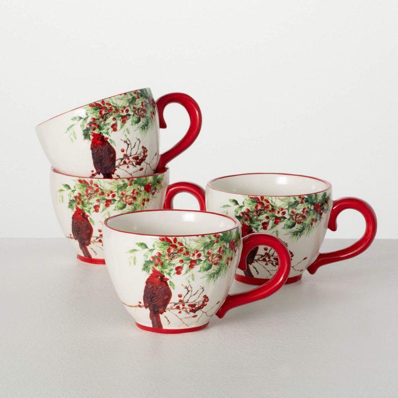 3.75" Christmas Cardinal Mug Set of 4, Multicolor