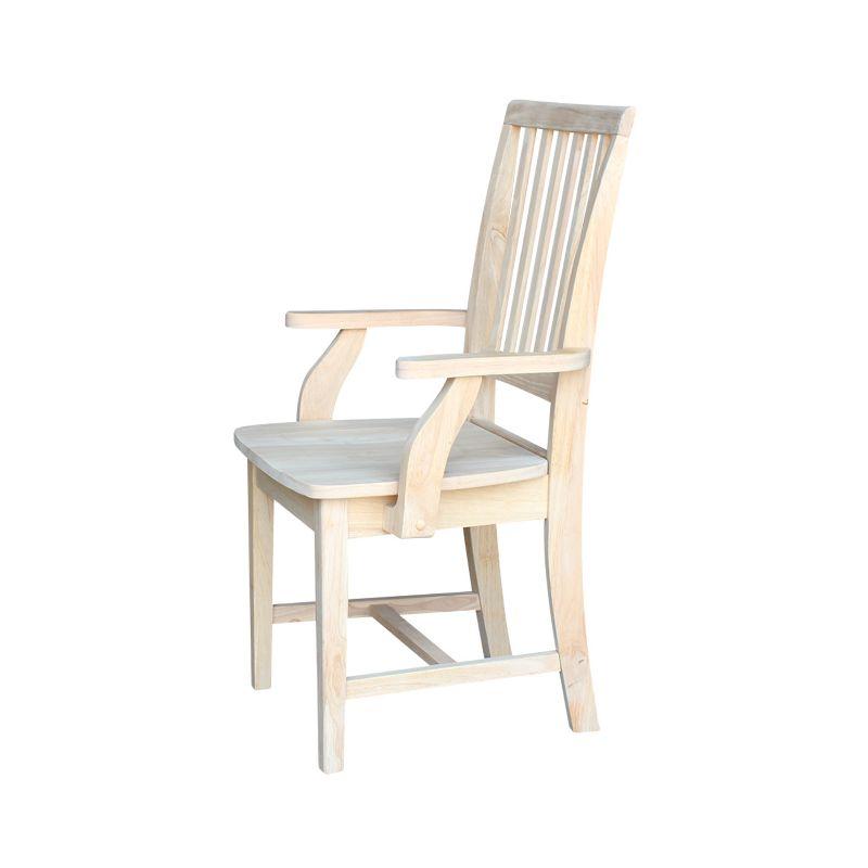 Mission Side Chair with Arms Unfinished - International Concepts: Solid Wood, Slat Back, Kitchen Furniture