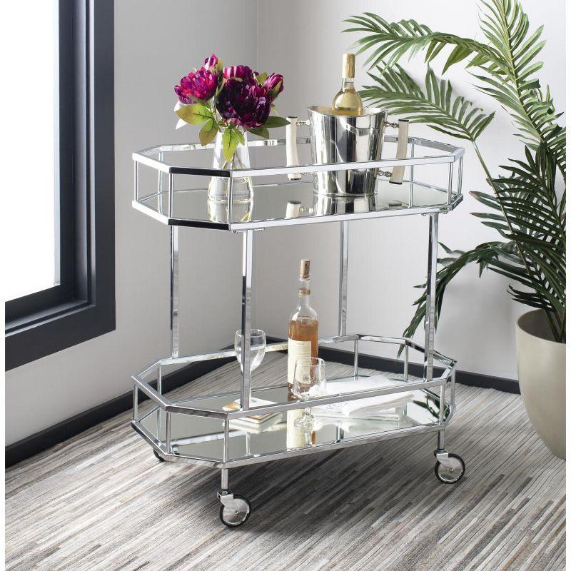 Silva 2 Tier Octagon Bar Cart - BCT8004B - Chrome/Mirror - Safavieh