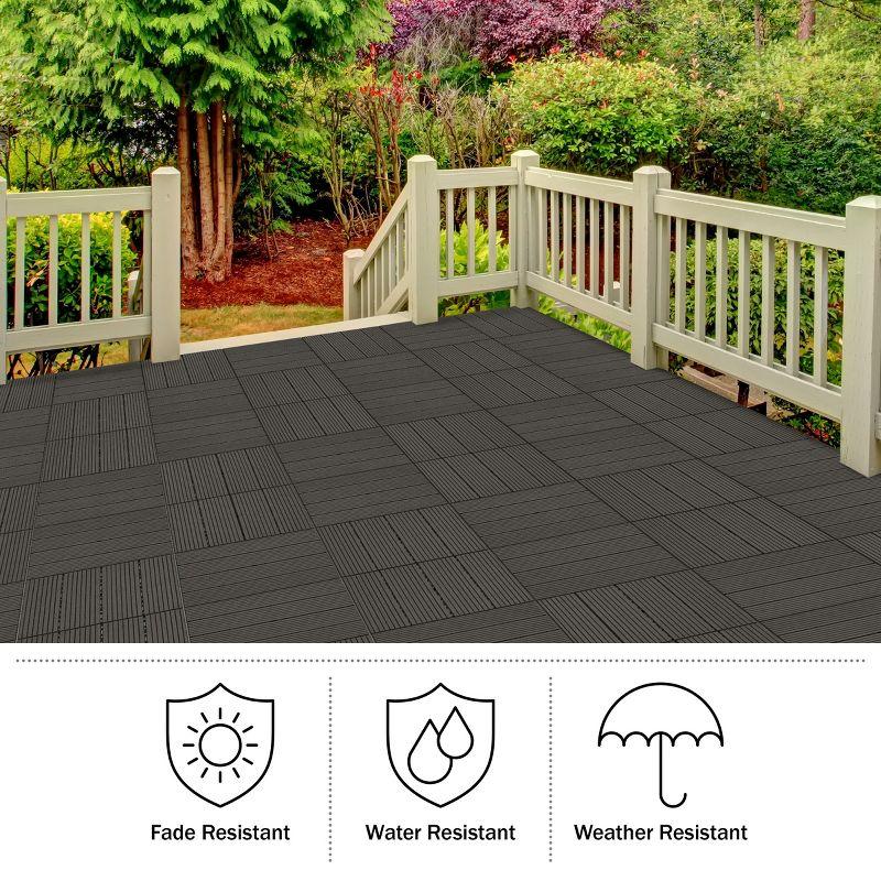 Deck Tiles - 6-Pack Wood Plastic Composite Interlocking Patio Tiles - 5.8SQFT Outdoor Flooring for Balcony, Porch, and Garage by Pure Garden