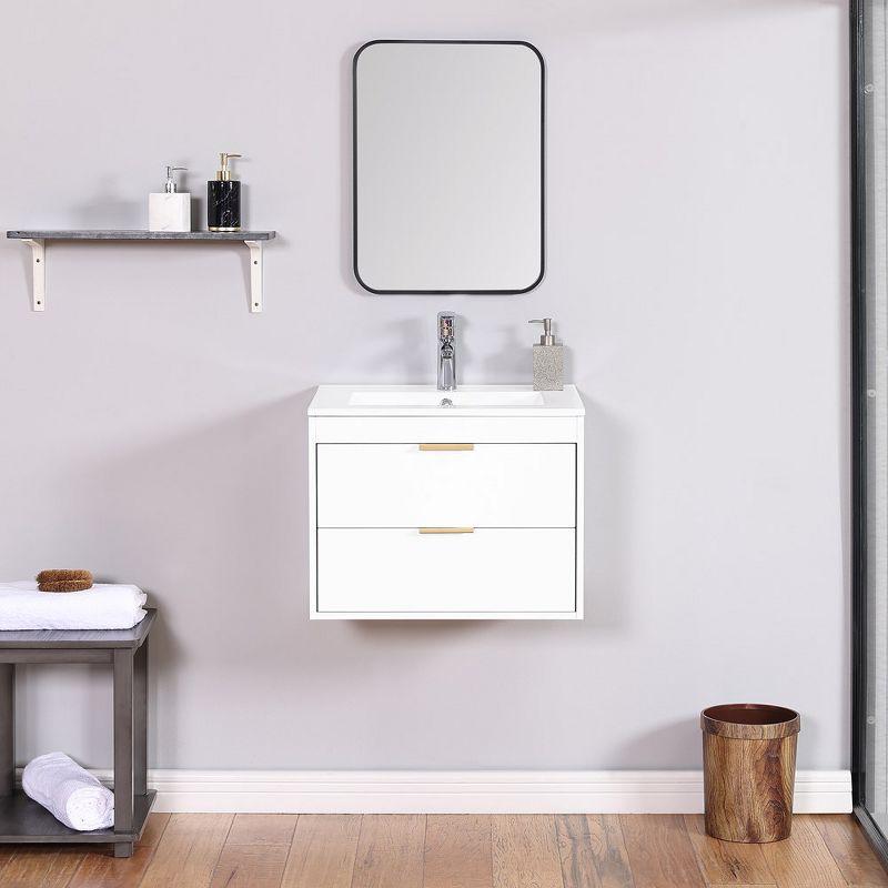 24" White MDF Wall-Mounted Bathroom Vanity with Ceramic Sink