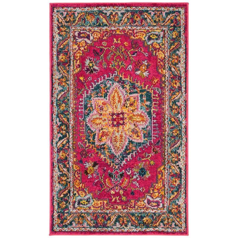 Fuchsia & Blue Medallion Synthetic Area Rug - 4' x 6'