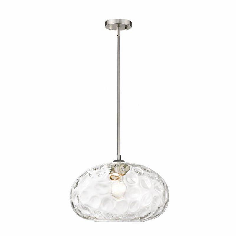 Chloe Contemporary 14" Water-Textured Glass Pendant in Brushed Nickel