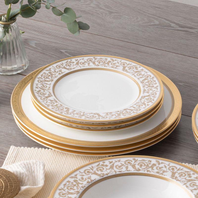 Gold Trimmed Floral Porcelain 12-Piece Dinnerware Set