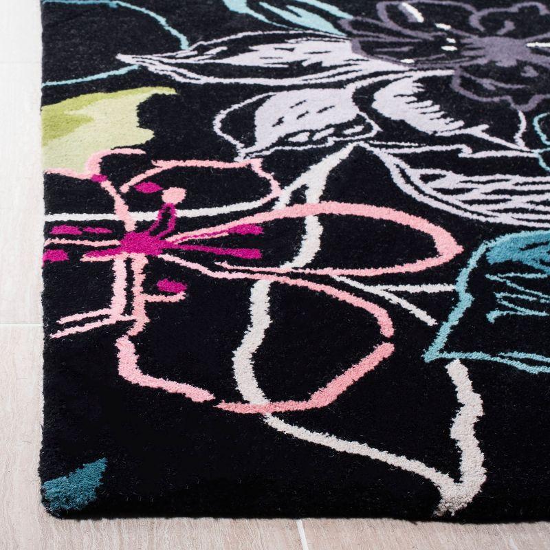 Handmade Black Floral Wool 8' x 10' Area Rug