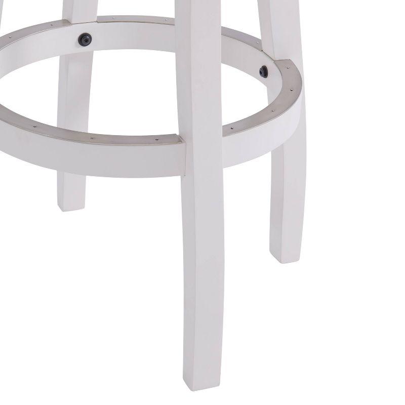 Classic White Leather Swivel Bar Stool with Rubberwood Frame