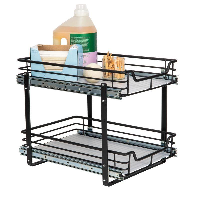 Glidez Multipurpose Paint-Finished Steel Pull-Out/Slide-Out Storage Organizer with Plastic Liners - Dual-Slide 2-Tier Design - Black