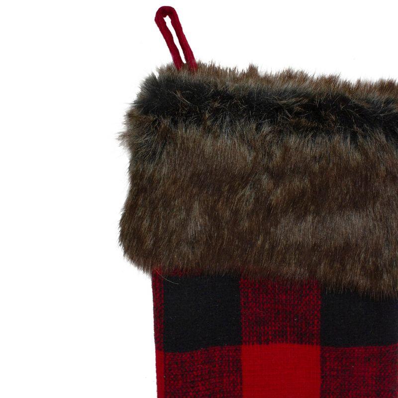 Northlight 19" Red and Black Buffalo Plaid Christmas Stocking with Snowflake