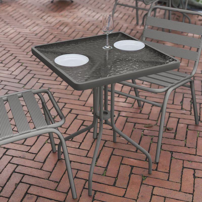 Silver Tempered Glass 47" Outdoor Bistro Table