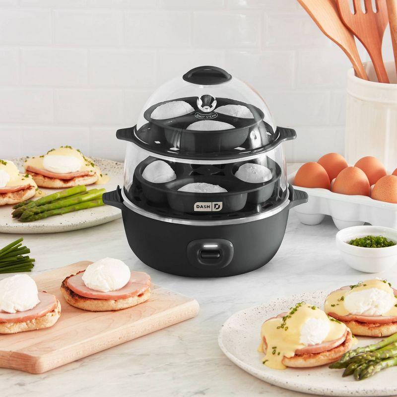 Deluxe Express Egg Cooker: Dash 12-Egg Electric Cooker, Hard & Soft Boiled, Poaching, Dishwasher-Safe Parts, Black