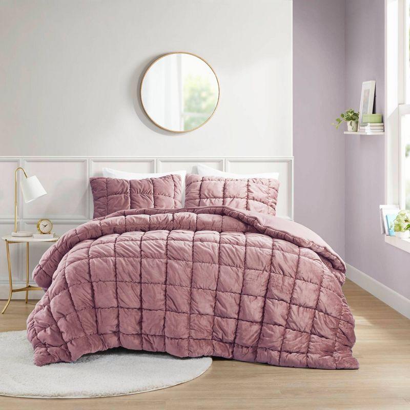 Intelligent Design Velvet Dream Puff Velvet Comforter Set