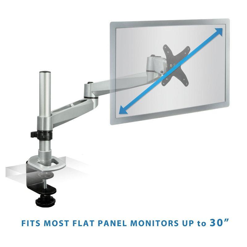 Mount-It! Single Height-Adjustable, Articulating, Pivoting, Swiveling, Tilting, Arm Desk Mount for LCD, LED, Computer Monitor Displays, Silver