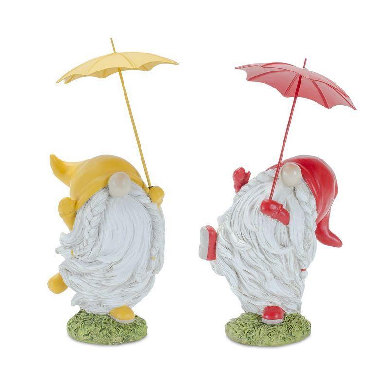 Whimsical Multicolor Polyresin Garden Gnomes with Umbrellas Set