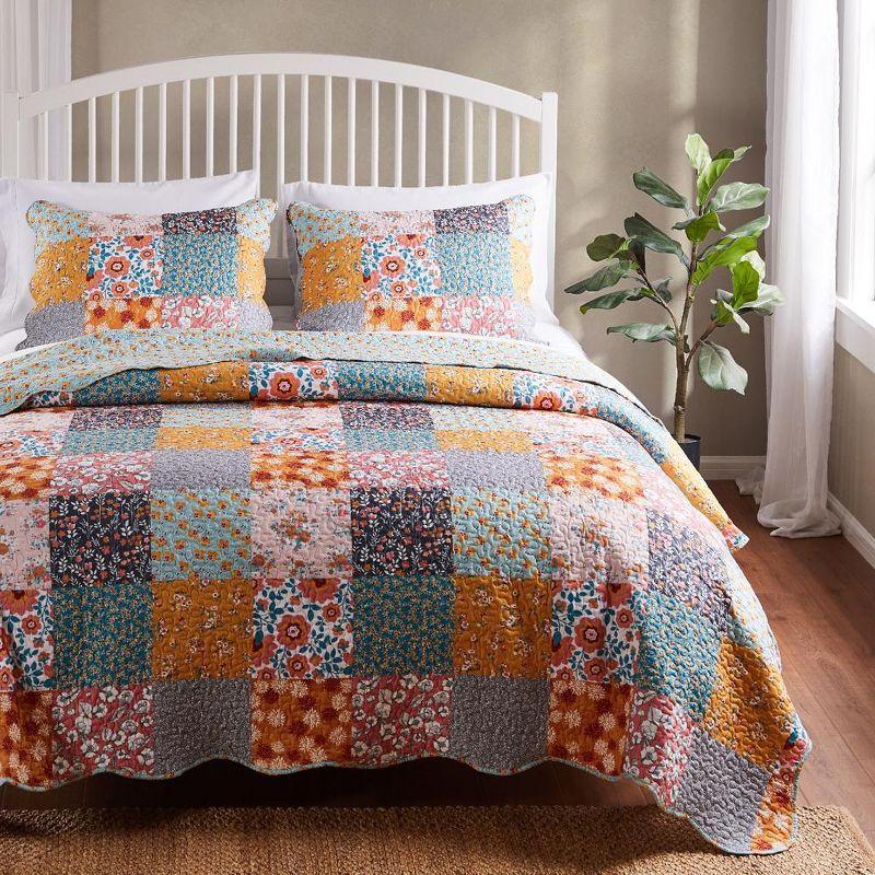 King Multicolor Floral Patchwork Cotton Pillow Sham