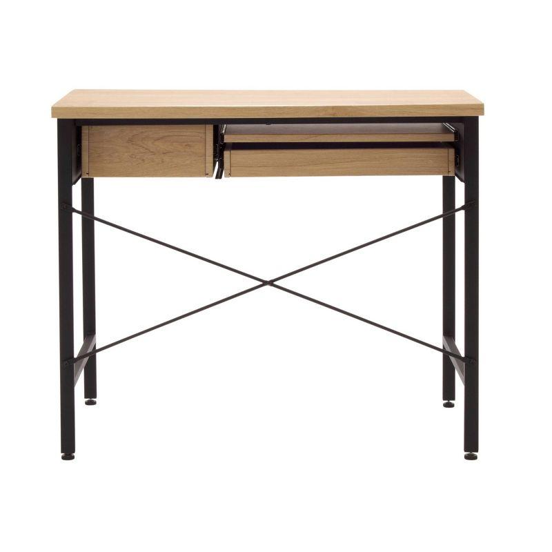 studio designs Ashwood Compact Home Office Desk with Drawers in Ashwood/Black: Laminated Writing Desk with Metal Frame, Keyboard Tray